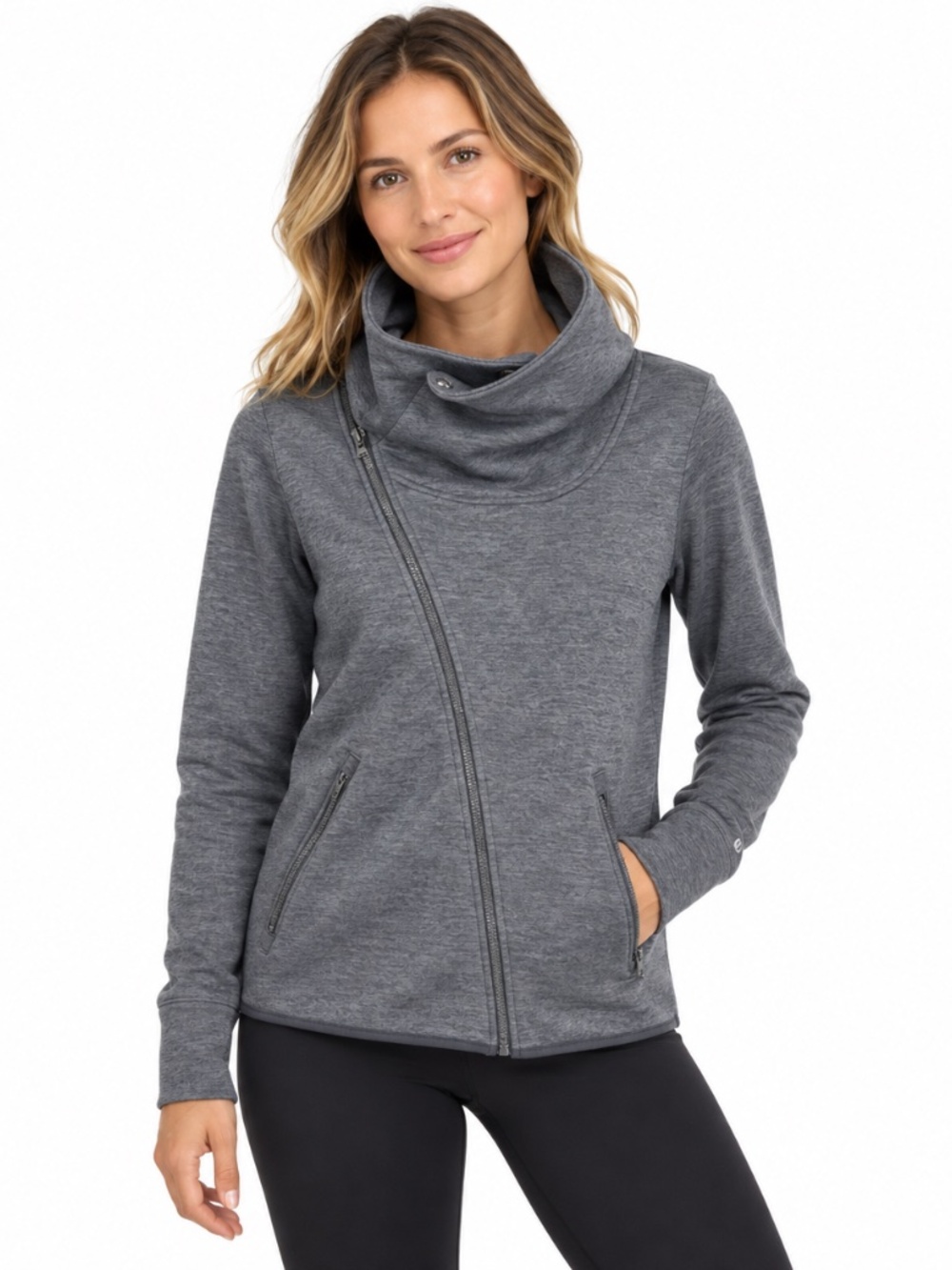 Champion C9 Duo Dry Zip-up Jacket, Funnel Neck Snap Collar, Grey, Size Medium